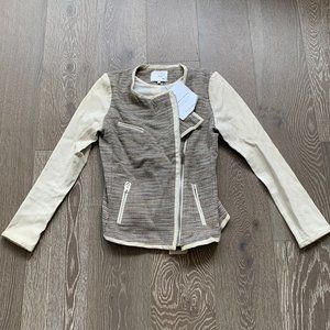 IRO leather and tweed zip-up cropped jacket